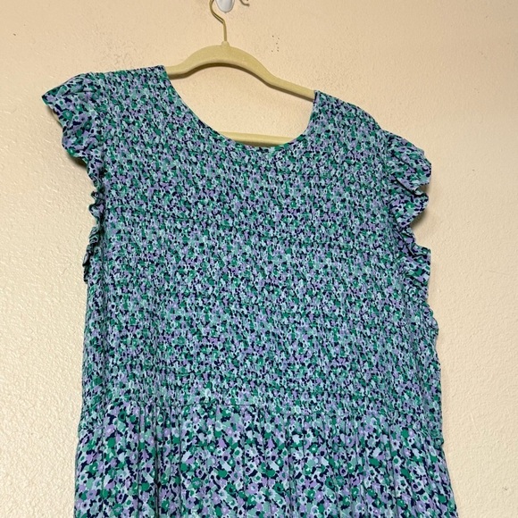 A New Day Maxi Dress Womens Size M Green Floral Smocked Pockets Boho Peasant 3X - Picture 4 of 8